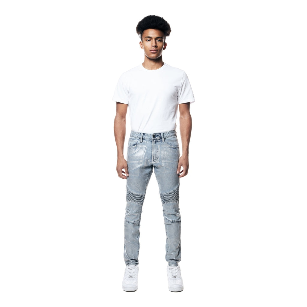Smoke Rise Iridescent Moto Jeans - Iridescent Blue