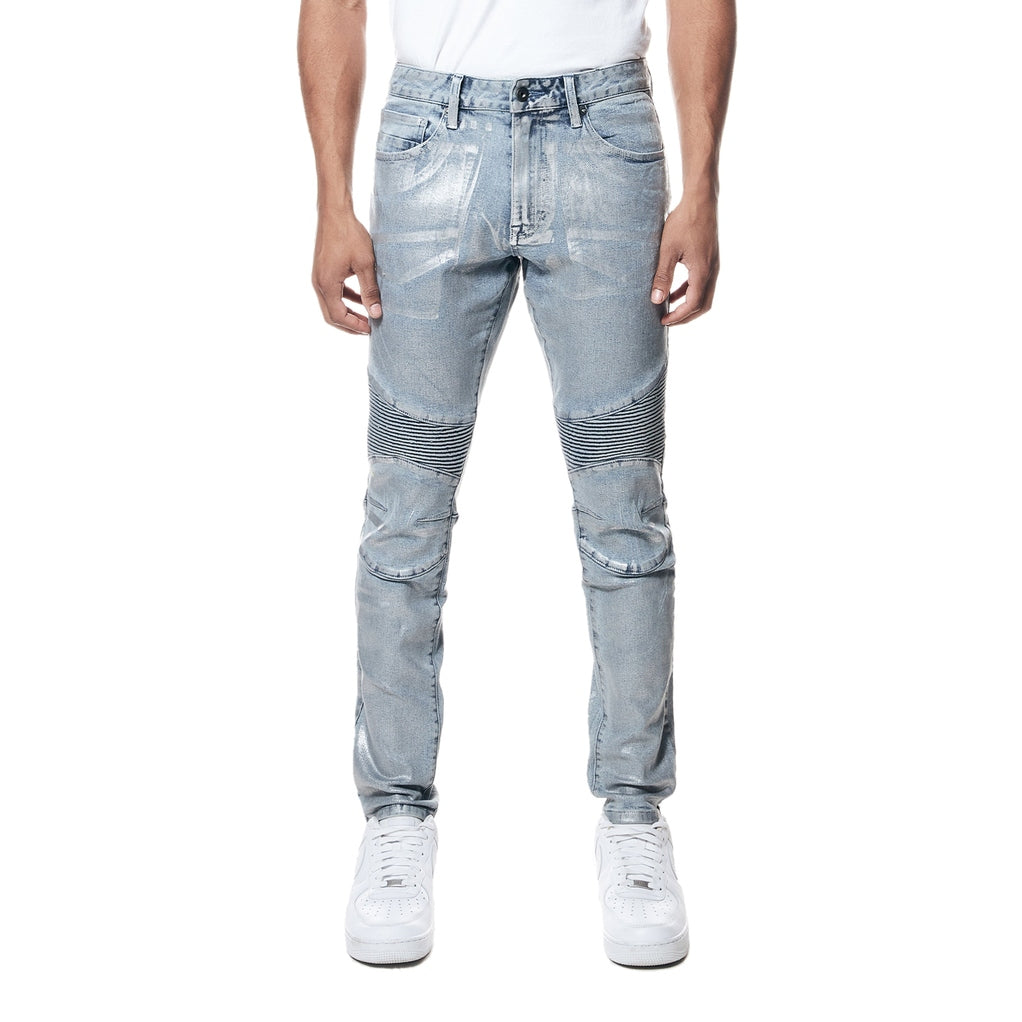 Smoke Rise Iridescent Moto Jeans - Iridescent Blue