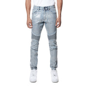 Smoke Rise Iridescent Moto Jeans - Iridescent Blue
