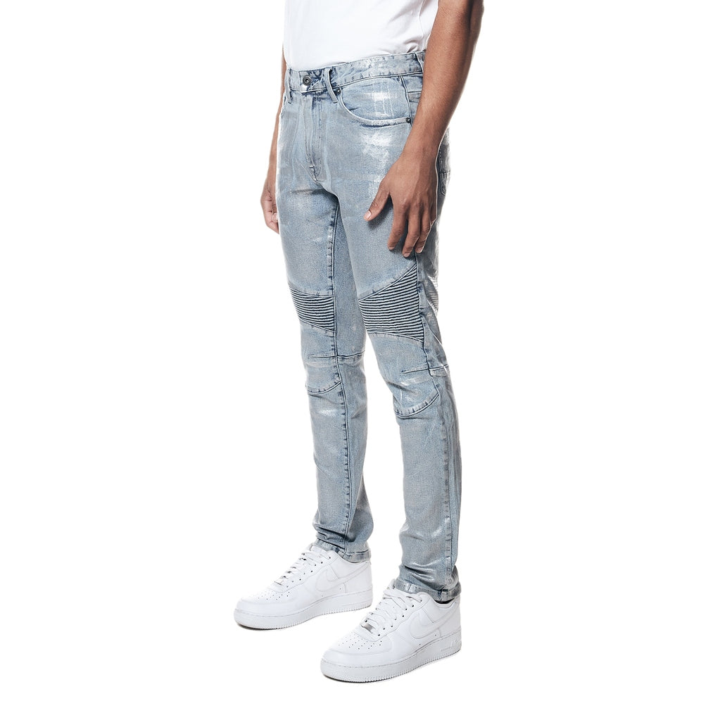 Smoke Rise Iridescent Moto Jeans - Iridescent Blue