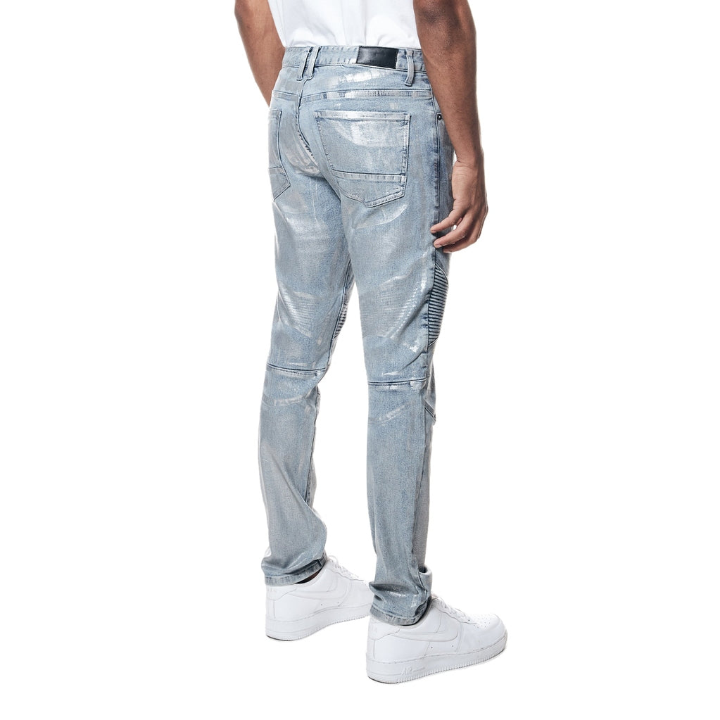 Smoke Rise Iridescent Moto Jeans - Iridescent Blue