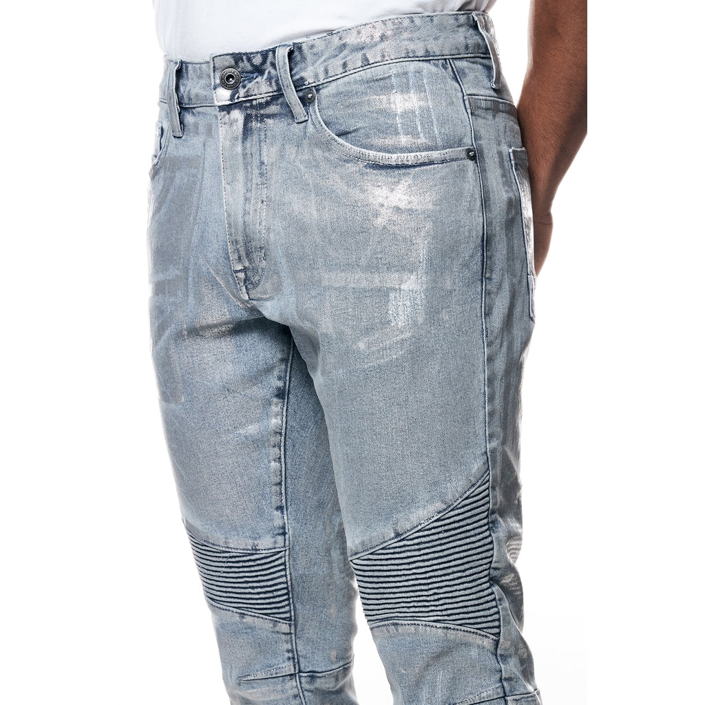 Smoke Rise Iridescent Moto Jeans - Iridescent Blue