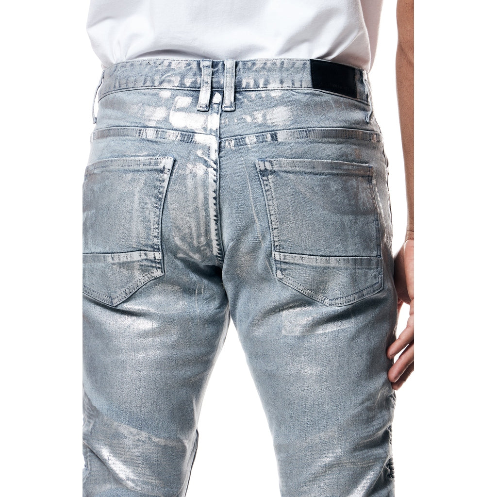 Smoke Rise Iridescent Moto Jeans - Iridescent Blue