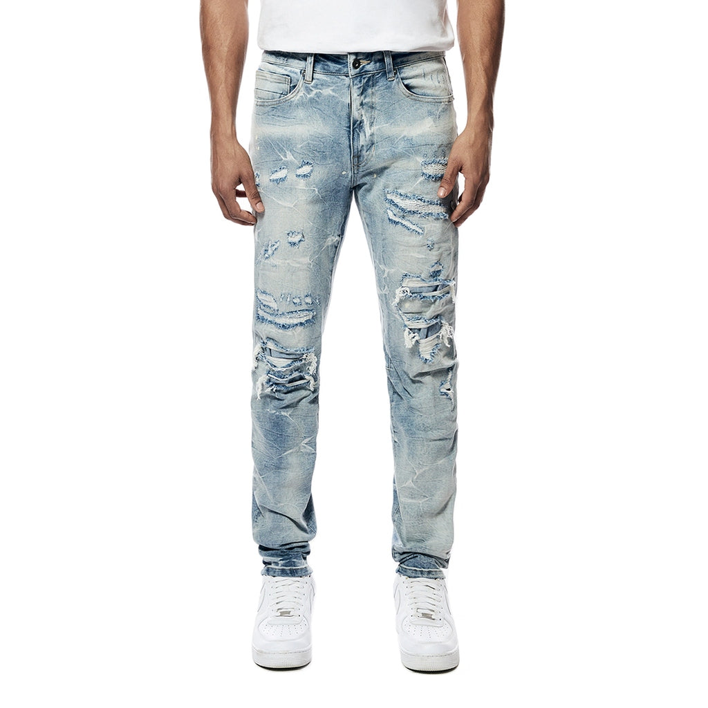 Smoke Rise Rip & Repaired Lightning Washed Denim Jeans