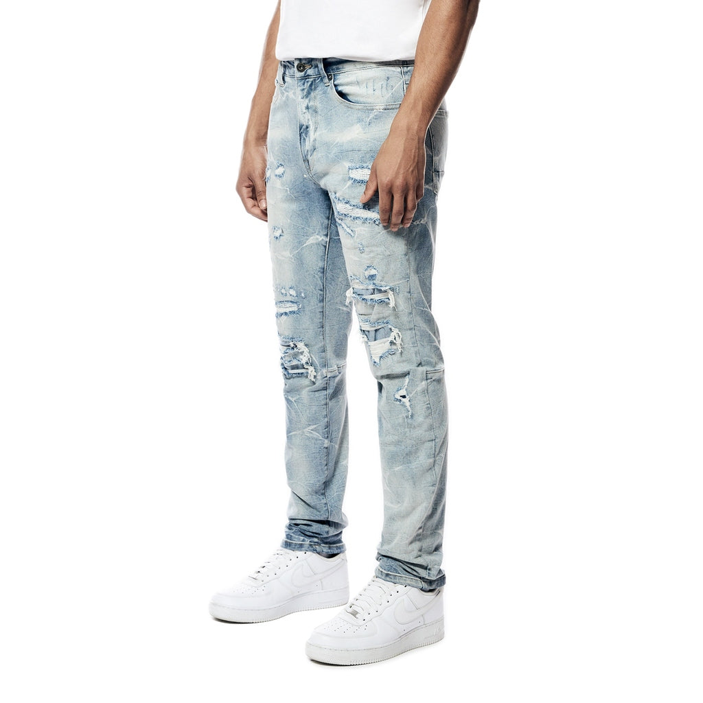 Smoke Rise Rip & Repaired Lightning Washed Denim Jeans