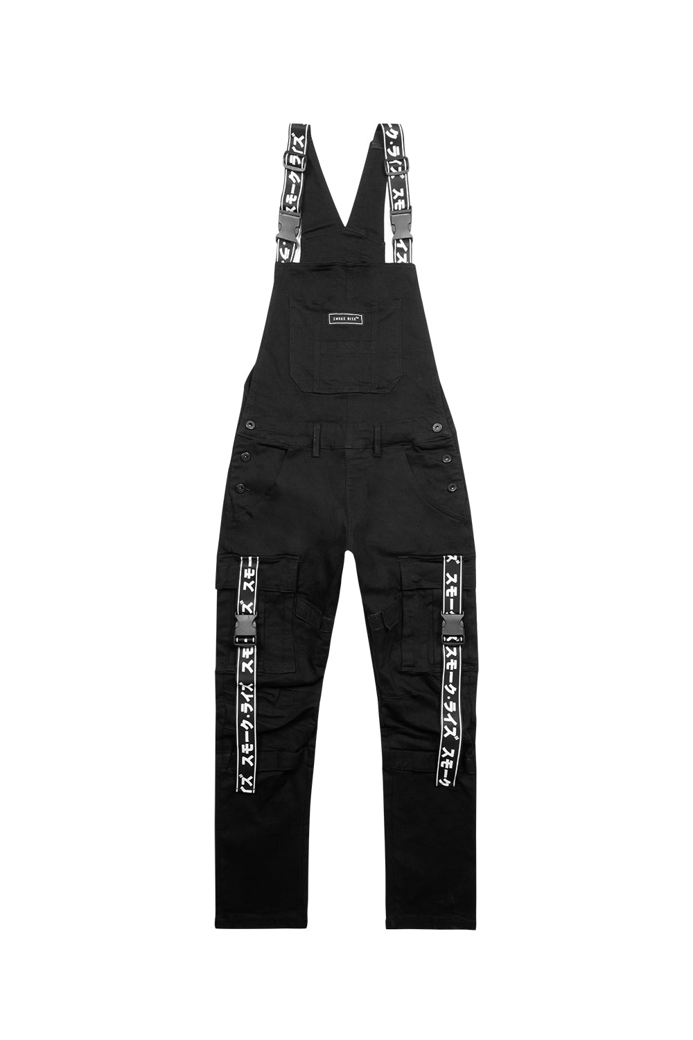 Mens Multi Cargo Fashion Twill Overalls - Black