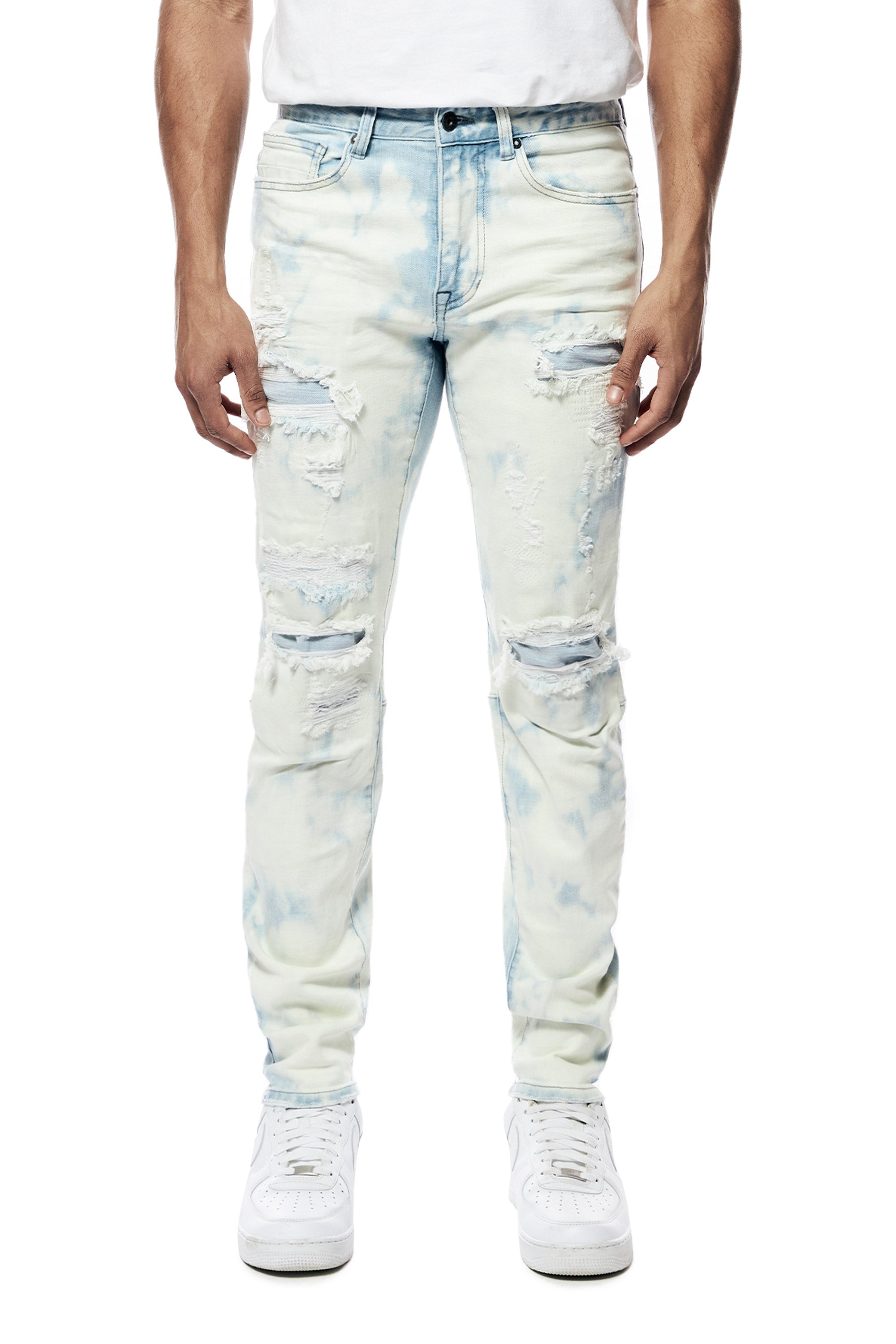 Bleach Washed Rip & Repaired Jeans - Billie Blue