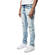 Smoke Rise Bleach Washed Rip & Repaired Jeans - Cabana Blue