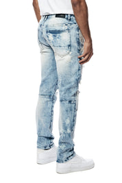 Bleach Washed Rip & Repaired Jeans - Cabana Blue