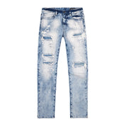 Smoke Rise Bleach Washed Rip & Repaired Jeans - Cabana Blue