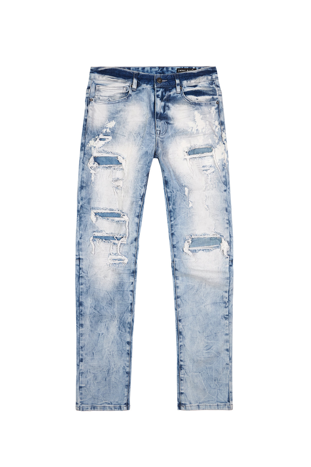 Bleach Washed Rip & Repaired Jeans - Cabana Blue –