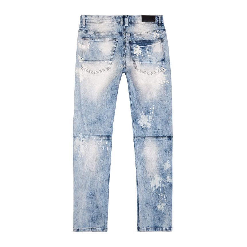 Smoke Rise Bleach Washed Rip & Repaired Jeans - Cabana Blue