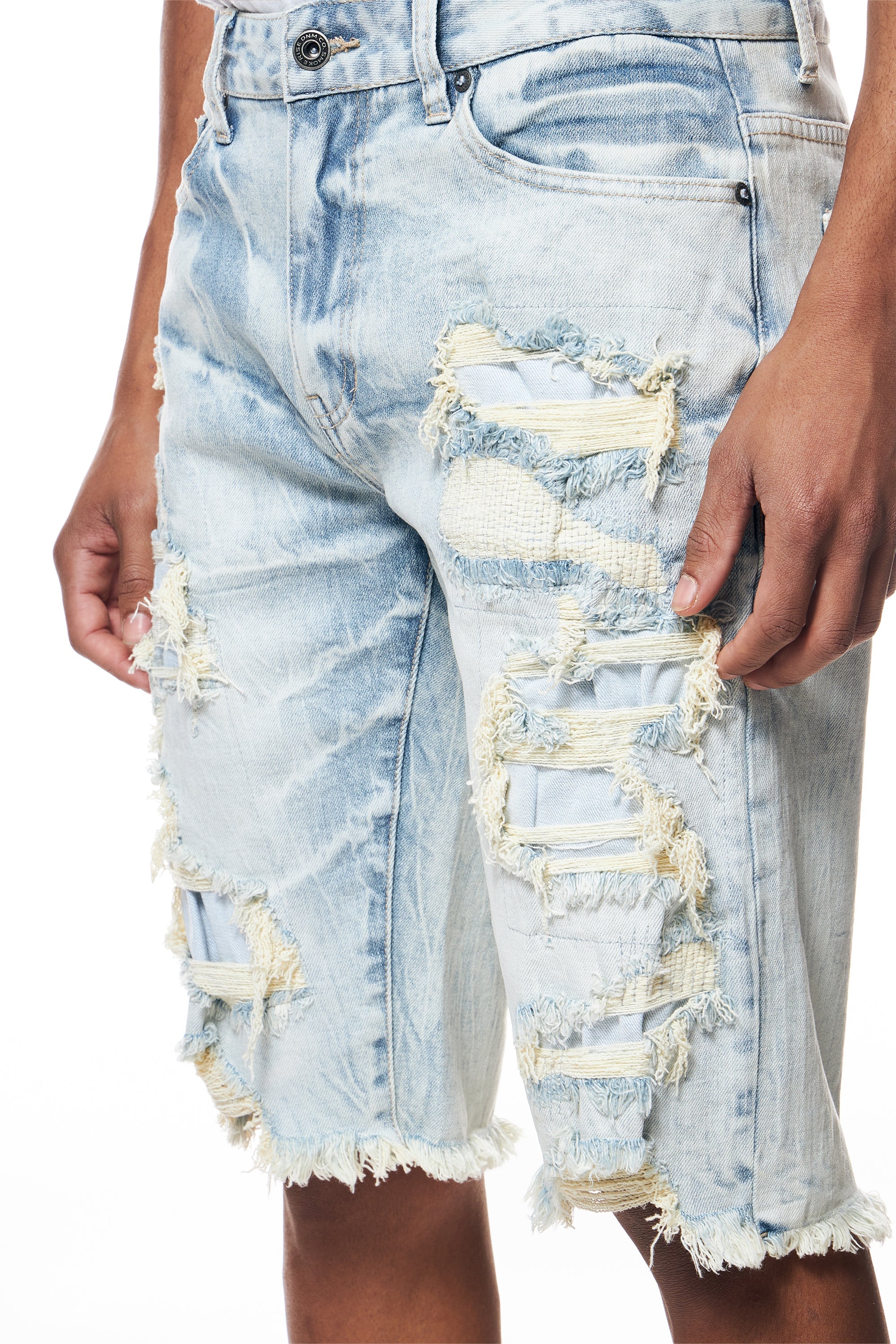 Distressed Rip & Repair Denim Shorts - Hull Blue