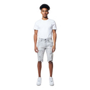 Smoke Rise Distressed Rip & Repair Jean Shorts - Light Grey