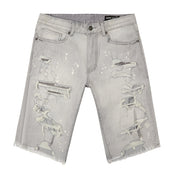 Smoke Rise Distressed Rip & Repair Jean Shorts - Light Grey