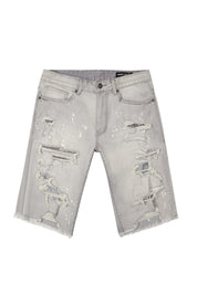 Distressed Rip & Repair Denim Shorts - Light Grey