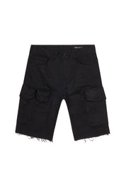 Garment Washed Twill Cargo Shorts - Black