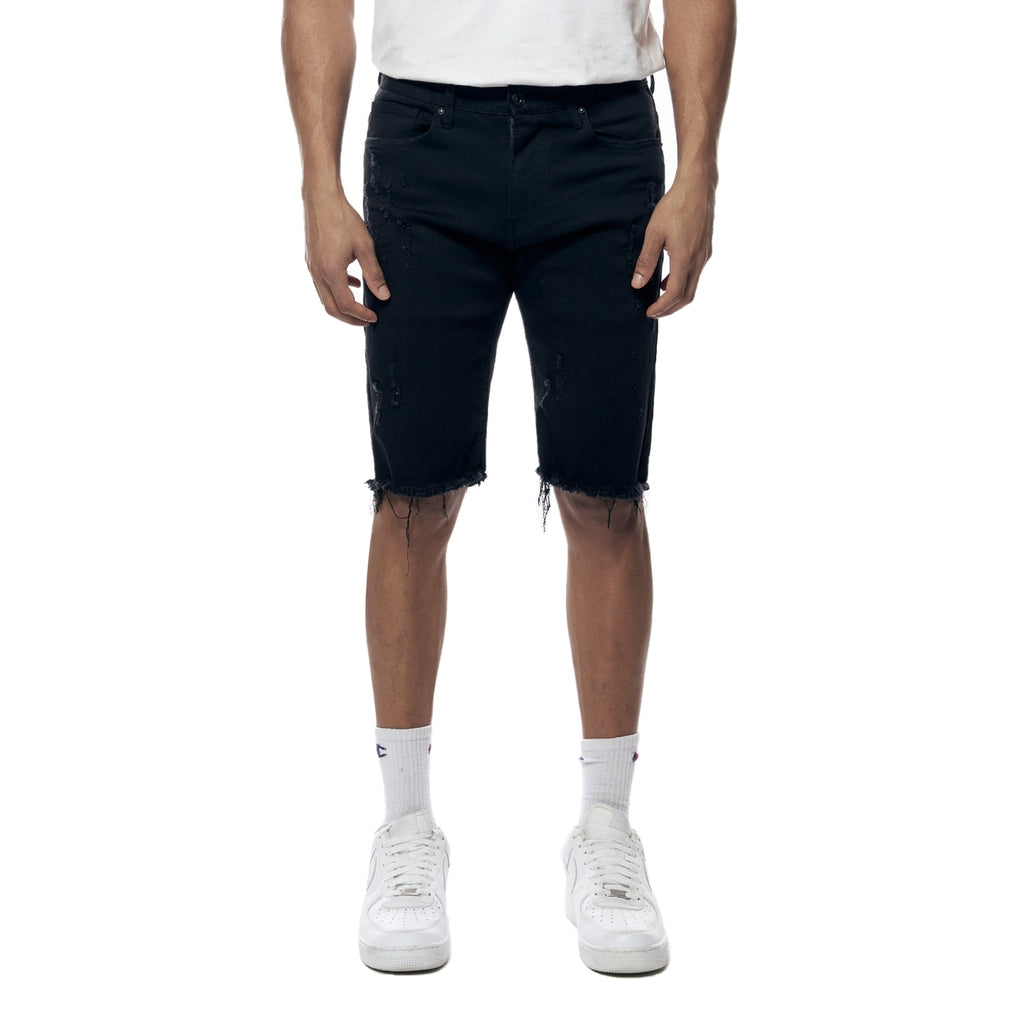 Smoke Rise Gun Shot & Grinding Effects Jean Shorts - Black