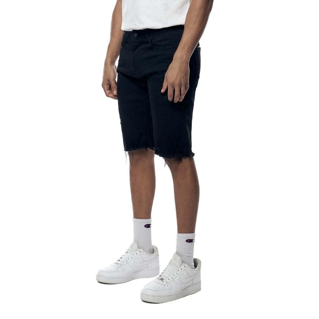 Smoke Rise Gun Shot & Grinding Effects Jean Shorts - Black