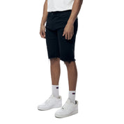 Smoke Rise Gun Shot & Grinding Effects Jean Shorts - Black