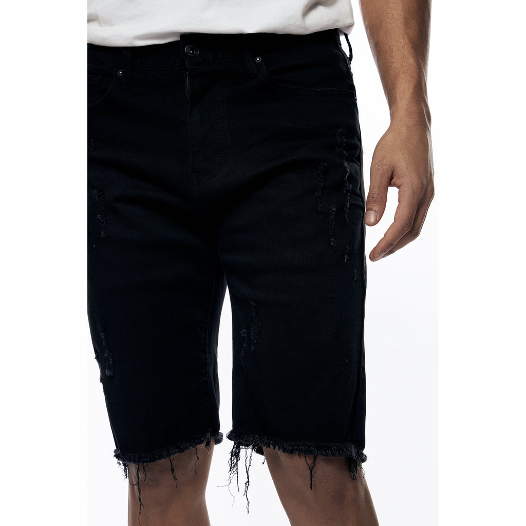 Smoke Rise Gun Shot & Grinding Effects Jean Shorts - Black