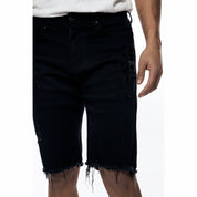 Smoke Rise Gun Shot & Grinding Effects Jean Shorts - Black