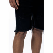 Smoke Rise Gun Shot & Grinding Effects Jean Shorts - Black