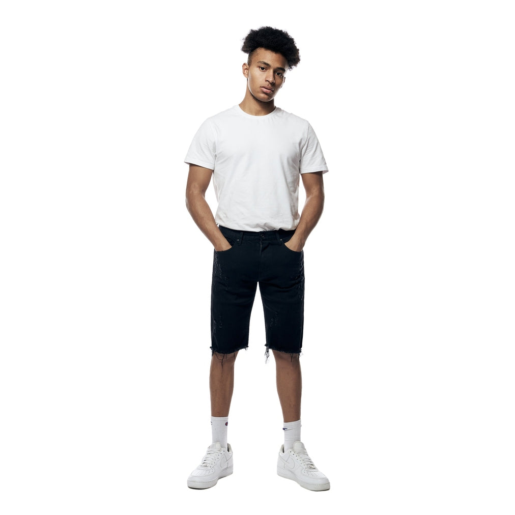 Smoke Rise Gun Shot & Grinding Effects Jean Shorts - Black