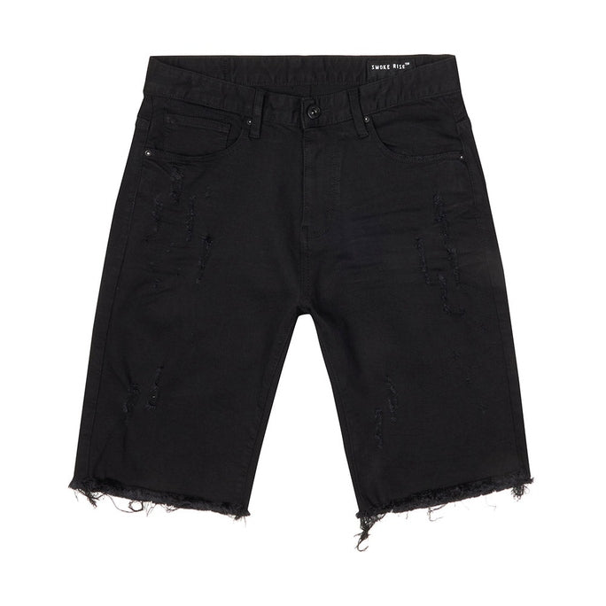 Smoke Rise Gun Shot & Grinding Effects Jean Shorts - Black