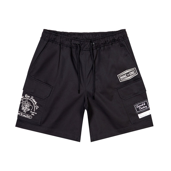 Smoke Rise Printed Twill Workwear Shorts - Black