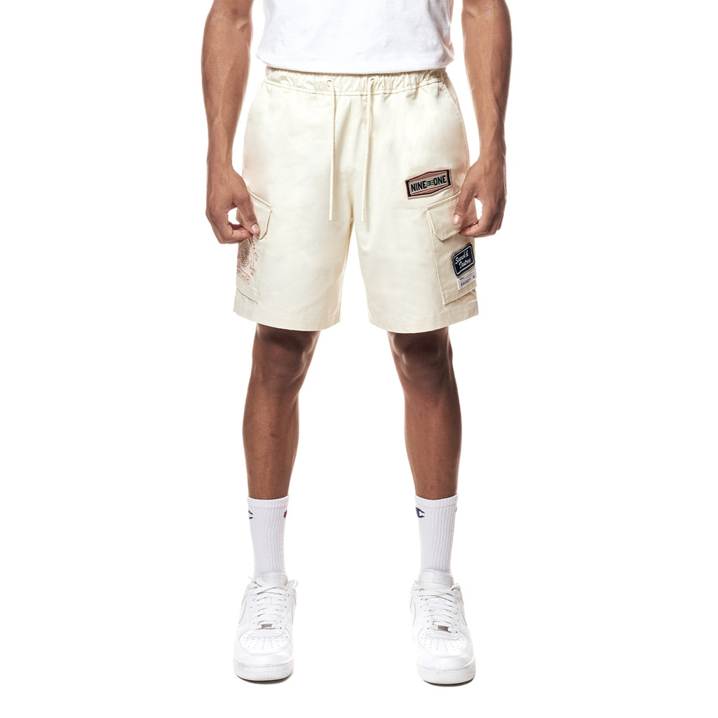 Smoke Rise Printed Twill Workwear Shorts - Ecru