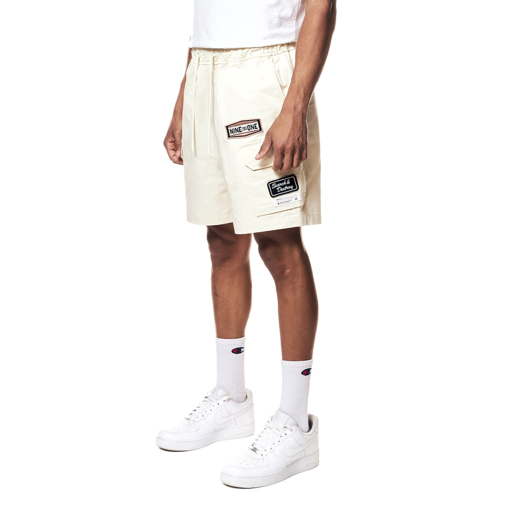 Smoke Rise Printed Twill Workwear Shorts - Ecru