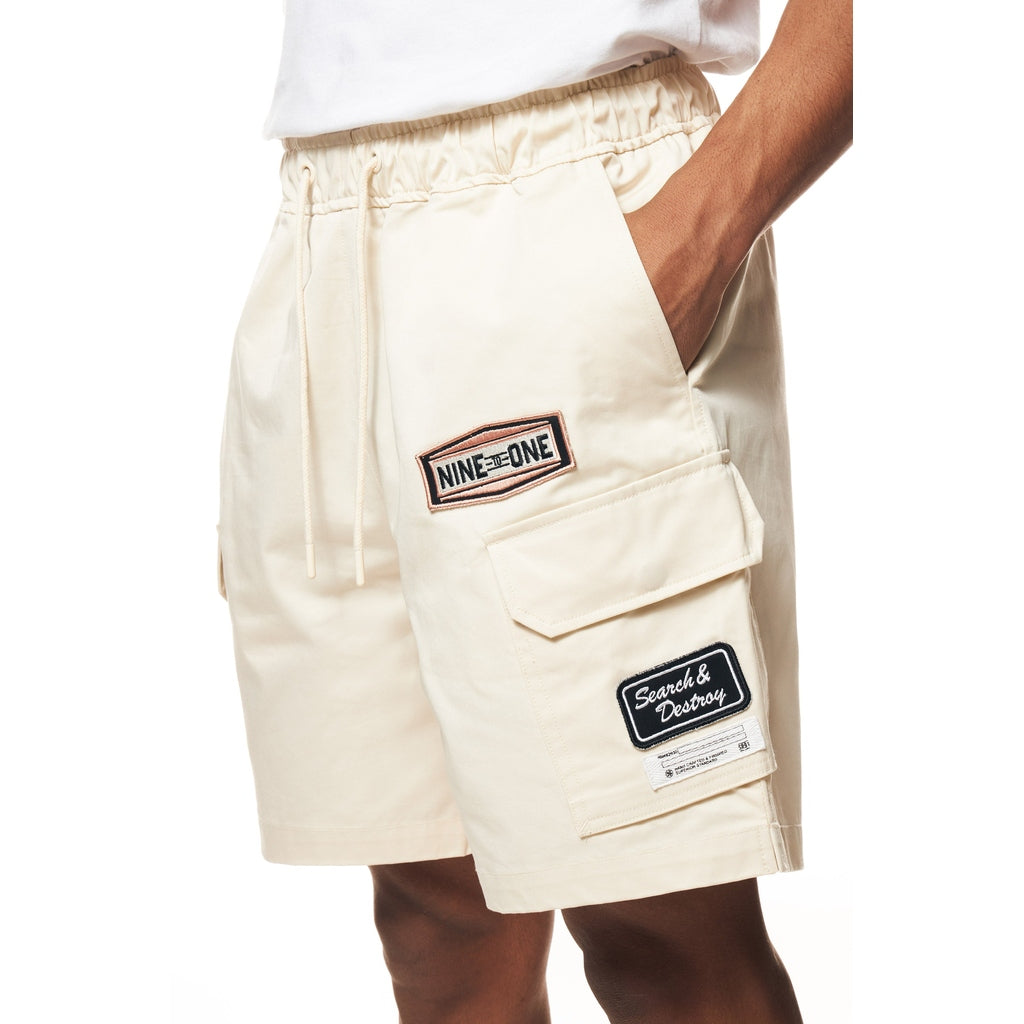 Smoke Rise Printed Twill Workwear Shorts - Ecru