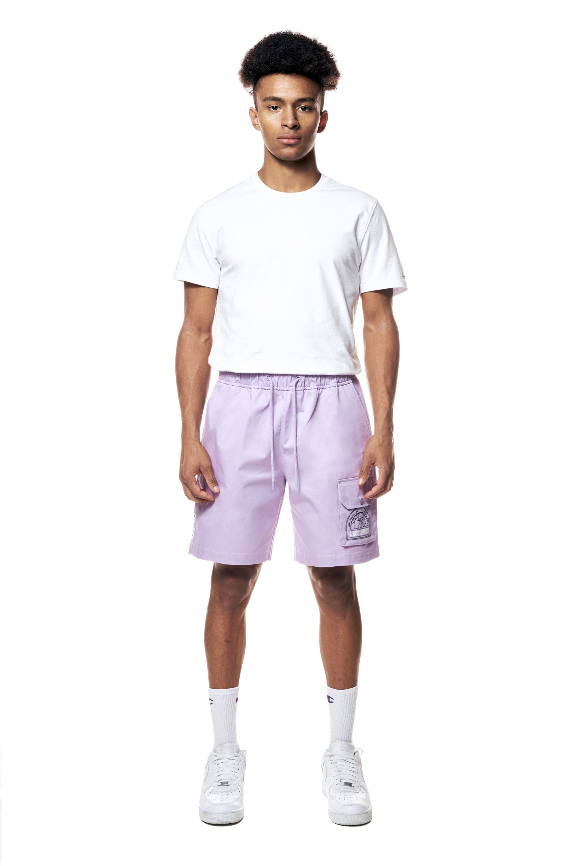 Printed Twill Workwear Shorts - Dusty Purple