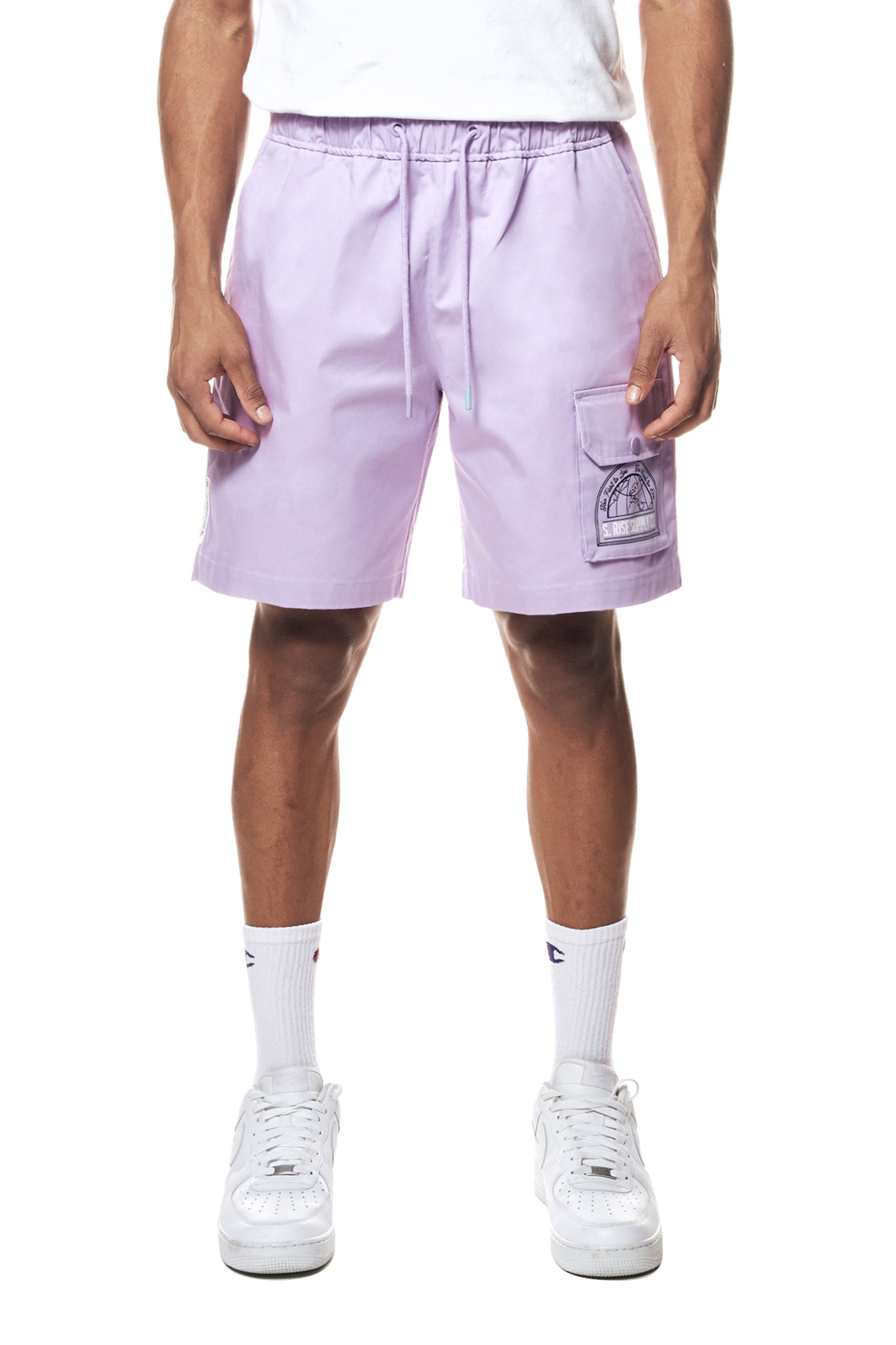 Printed Twill Workwear Shorts - Dusty Purple