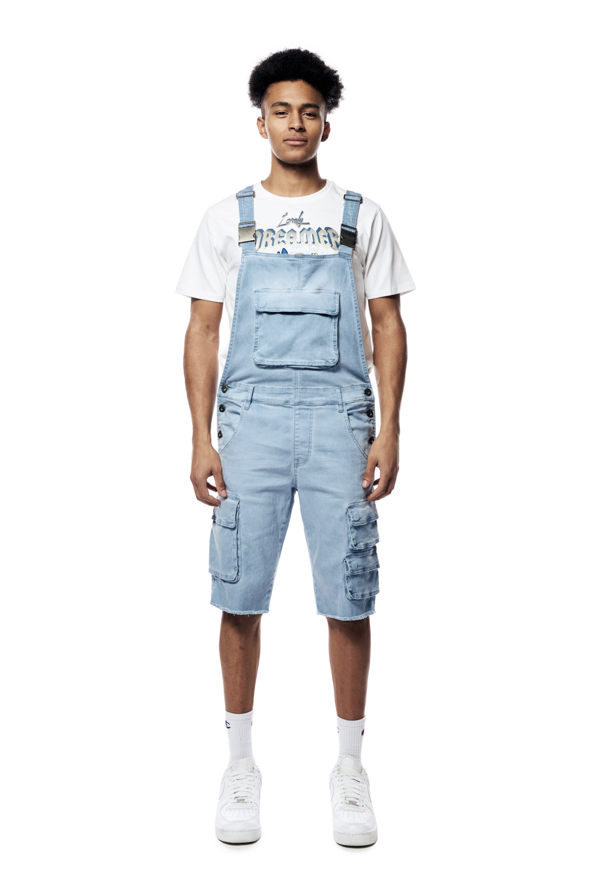 Pigment Dyed Utility Twill Overall Shorts - Dusty Seabreeze