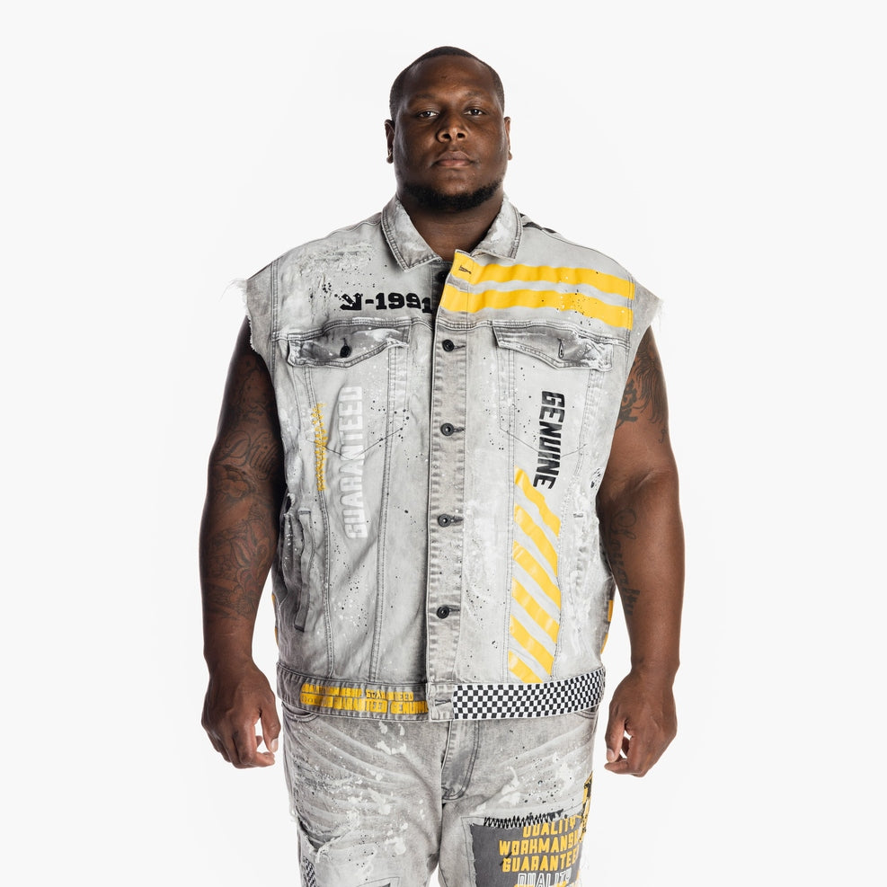 Smoke Rise Big and Tall Big and Tall Utility Fashion Denim Vest - Frost Grey