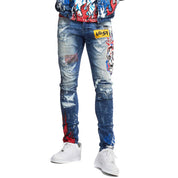 Smoke Rise Skull & Flame Graphic Denim -Pebble Blue