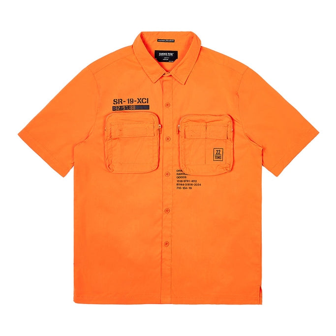 Smoke Rise Printed Utility Boxy Windbreaker Shirt - Orange