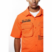 Smoke Rise Printed Utility Boxy Windbreaker Shirt - Orange