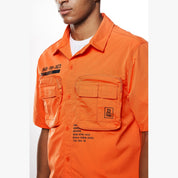 Smoke Rise Printed Utility Boxy Windbreaker Shirt - Orange