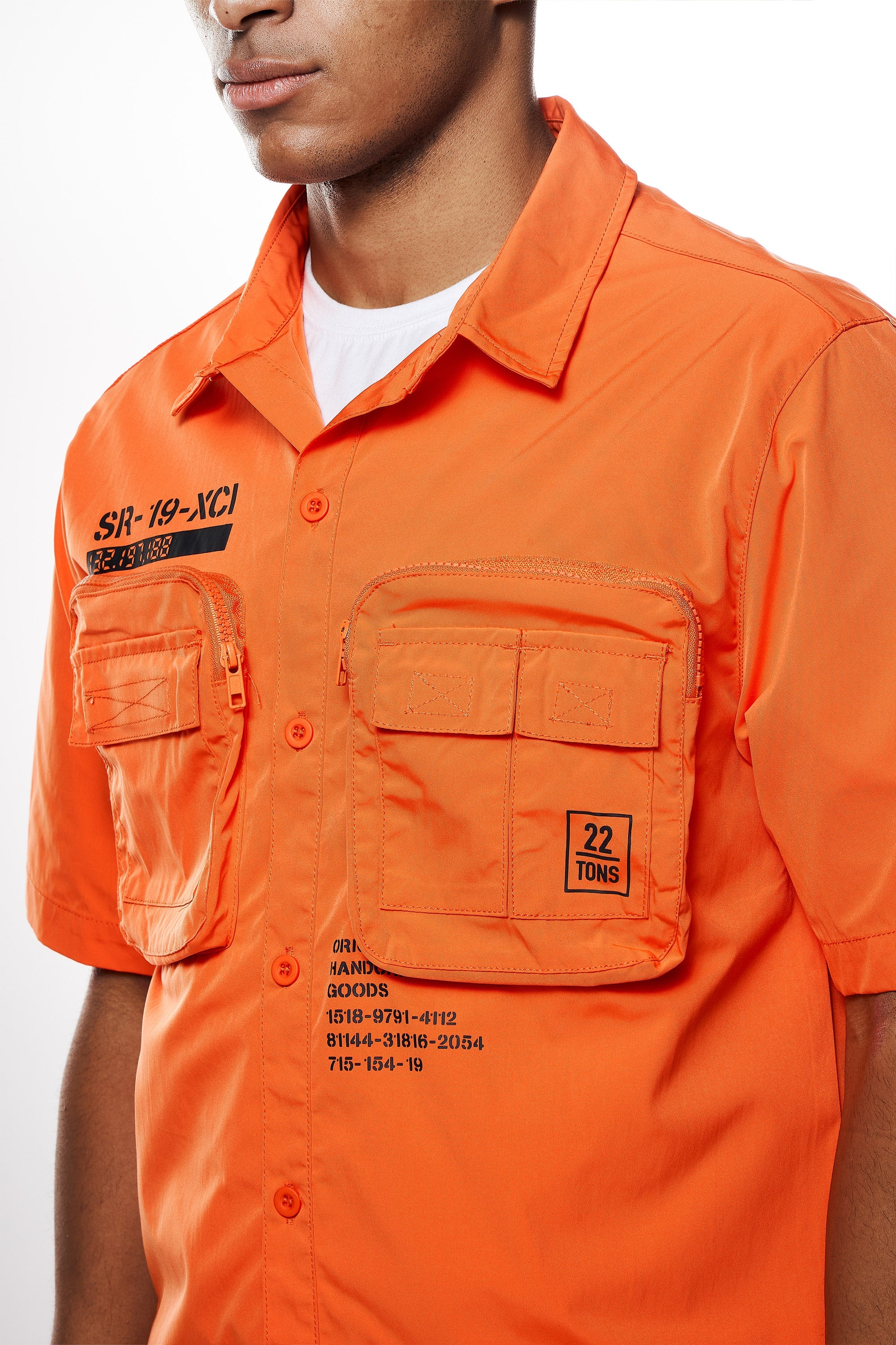 Printed Utility Boxy Windbreaker Shirt - Orange