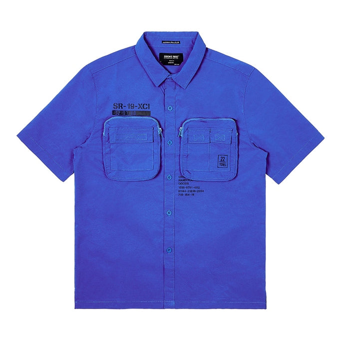 Smoke Rise Printed Utility Boxy Windbreaker Shirt - Royal