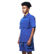 Smoke Rise Printed Utility Boxy Windbreaker Shirt - Royal