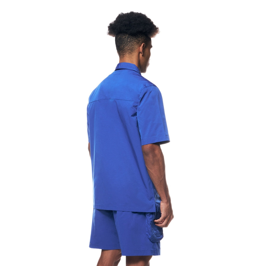 Smoke Rise Printed Utility Boxy Windbreaker Shirt - Royal