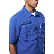 Smoke Rise Printed Utility Boxy Windbreaker Shirt - Royal