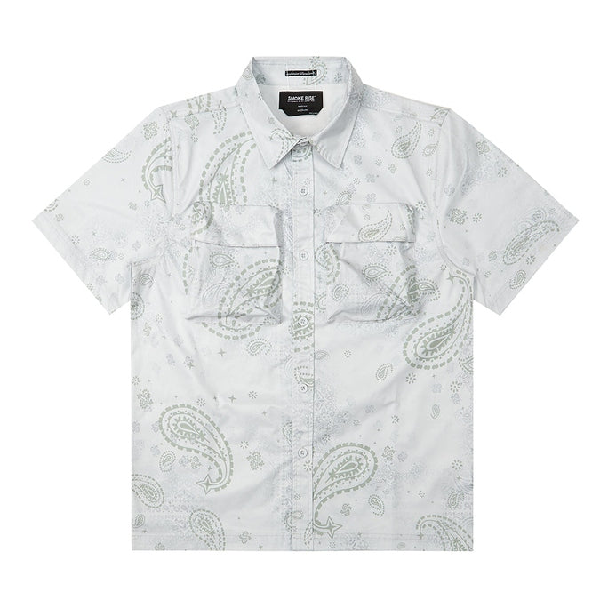 Smoke Rise Printed Short Sleeve Woven Windbreaker Shirt - Sage