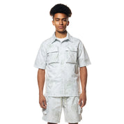 Smoke Rise Printed Short Sleeve Woven Windbreaker Shirt - Sage