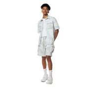 Smoke Rise Printed Utility Windbreaker Shorts - Sage