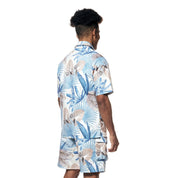 Smoke Rise Printed Short Sleeve Woven Windbreaker Shirt - Tropic Blue